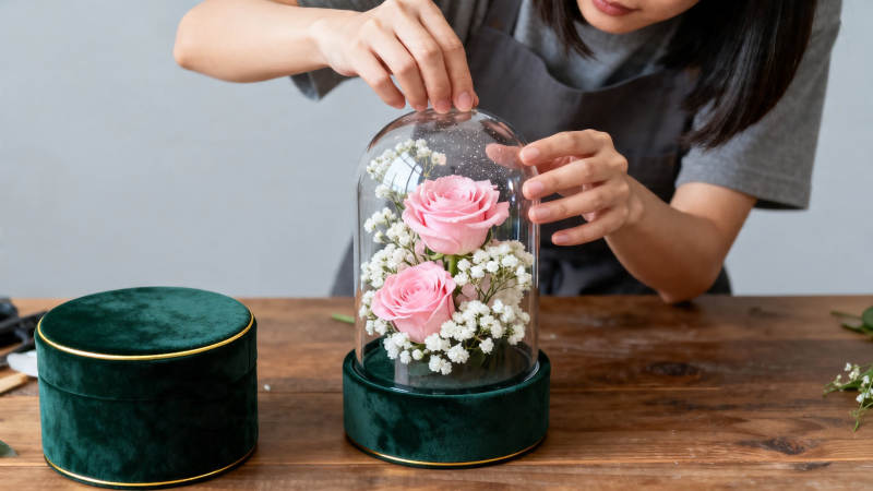 永生花玻璃罩礼盒制作图片
