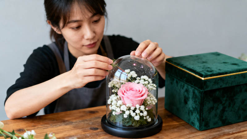 花艺师精心制作永生花礼盒图片