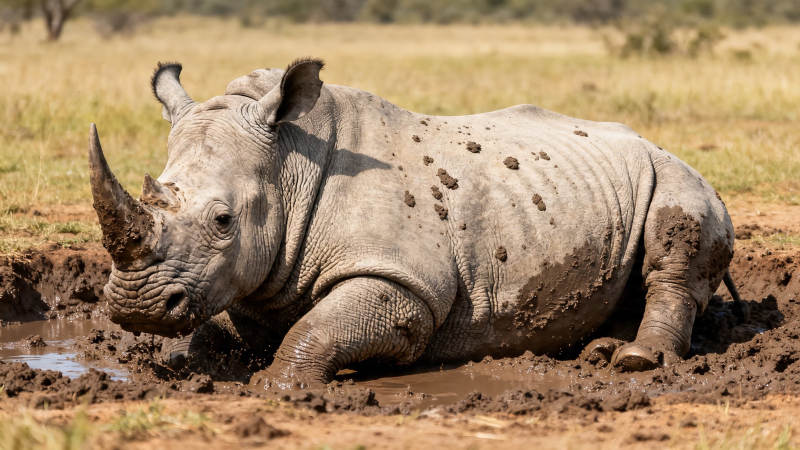 犀牛泥浴享清凉图片