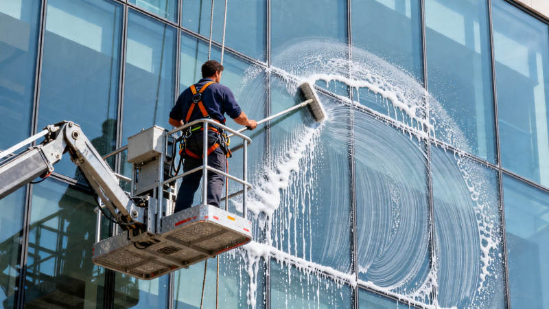 高空洗窗 泡沫飞舞图片