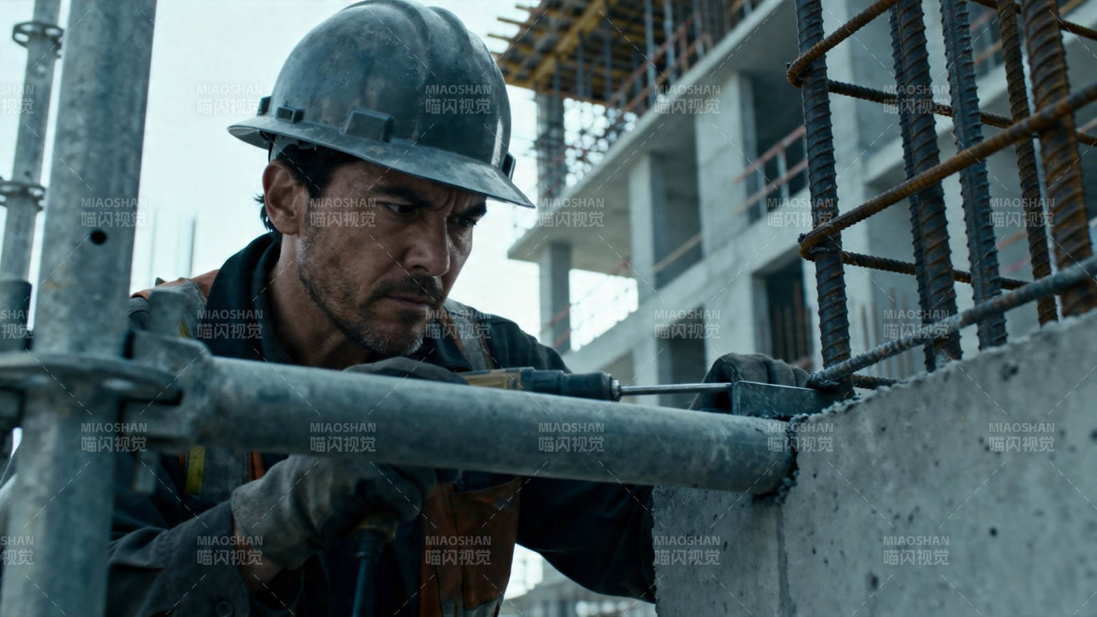工地工人专注施工瞬间图片
