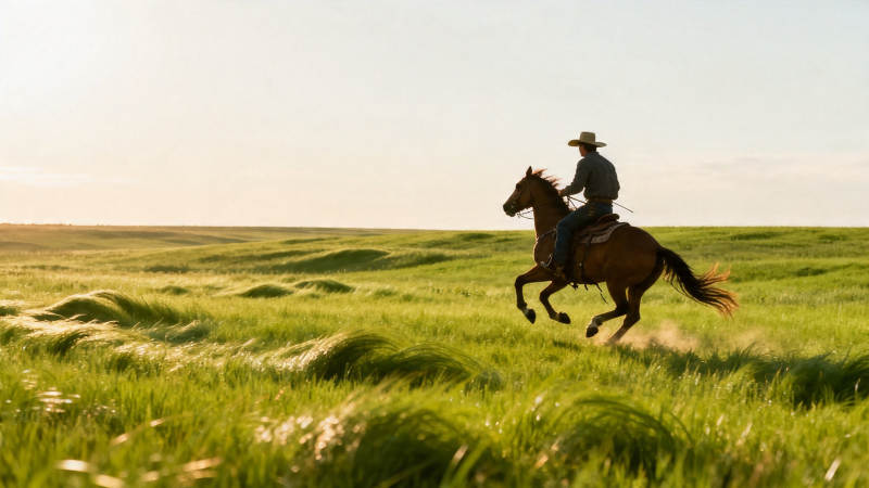 草原骑手驰骋夕阳下图片