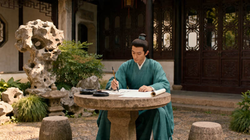 古院青衫 执笔书卷间图片