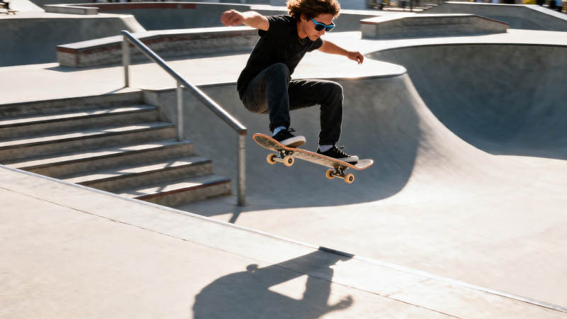 滑板少年飞跃台阶瞬间图片