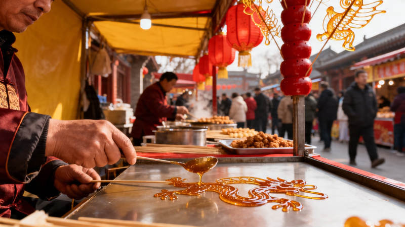 庙会糖画师巧手绘龙图片