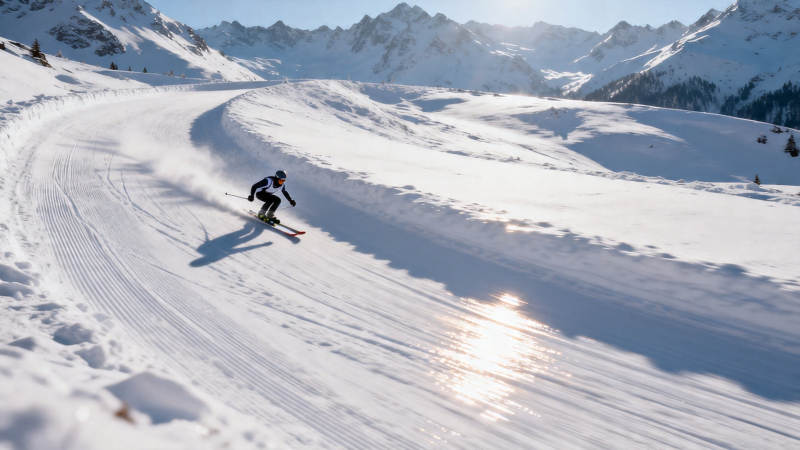 雪山飞驰 雪道逐光图片