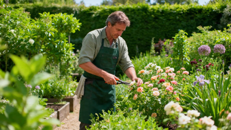 园丁修剪花园花卉图片