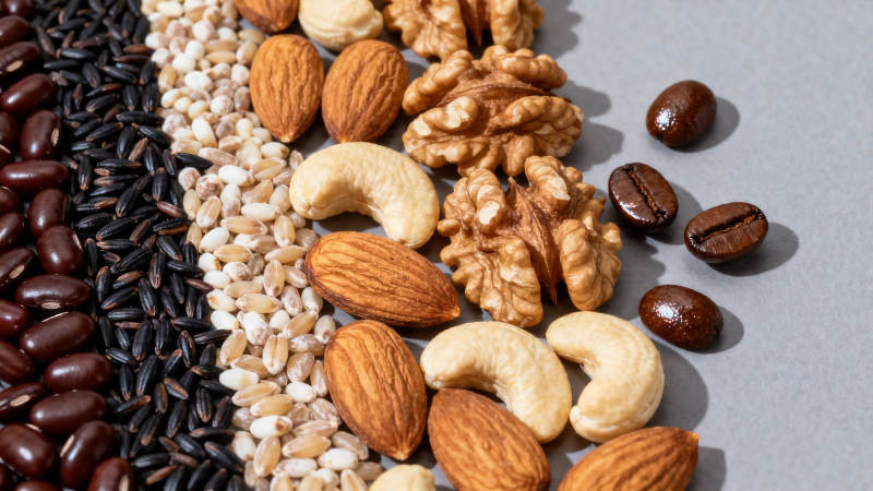 坚果谷物咖啡豆组合图片