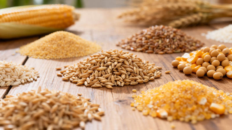 五谷杂粮堆满木桌图片