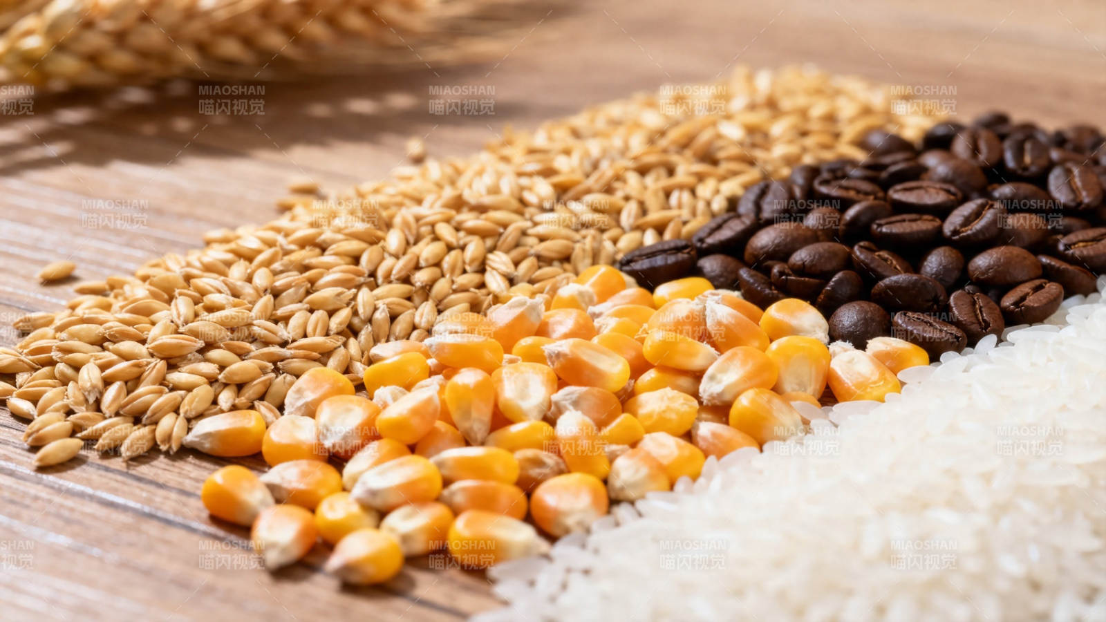 五谷杂粮与咖啡豆特写图片