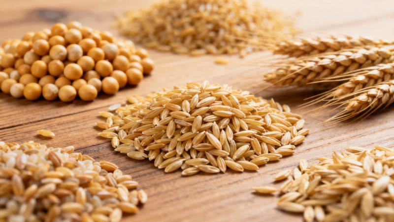 五谷丰登 粮满木桌图片