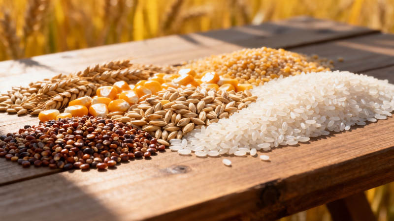 五谷丰登 粮满木桌图片