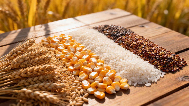 五谷丰登 粮满木桌图片