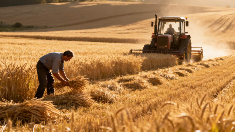 金黄麦田 人机共收忙图片