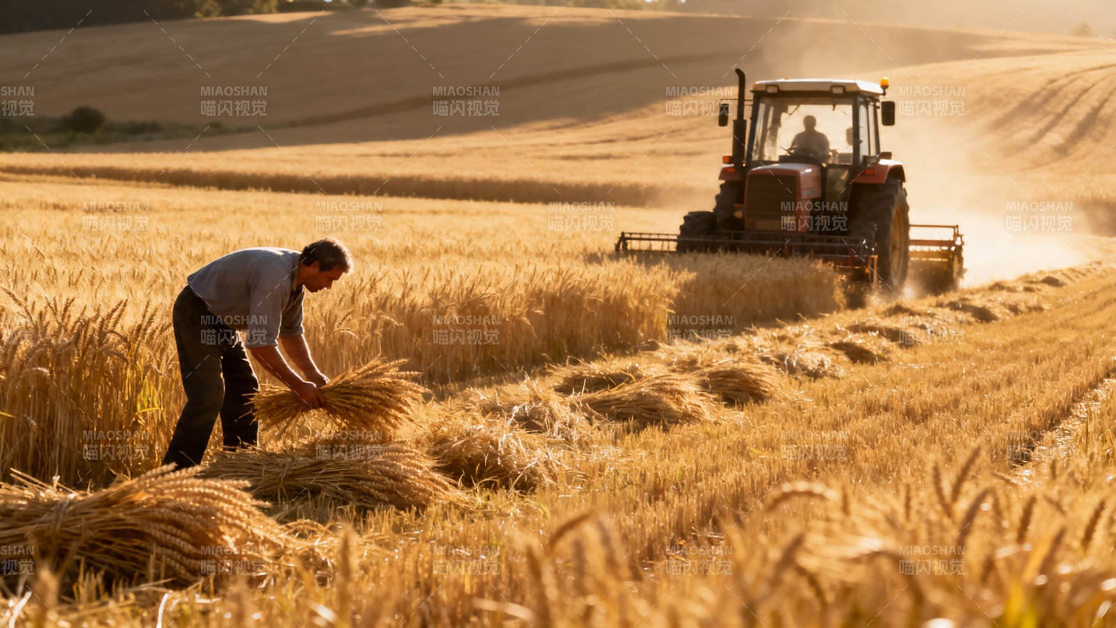 金黄麦田 人机共收忙图片