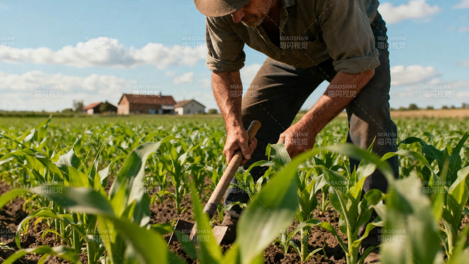 农夫田间锄草忙图片