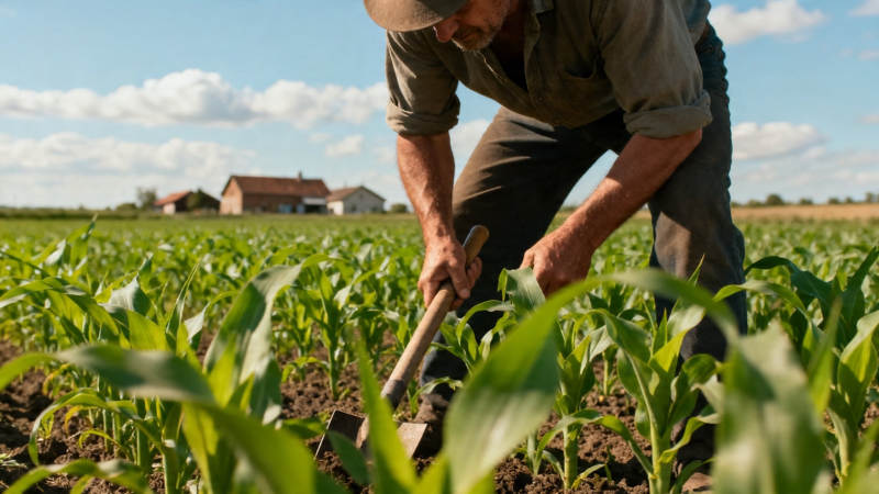 农夫田间锄草忙图片