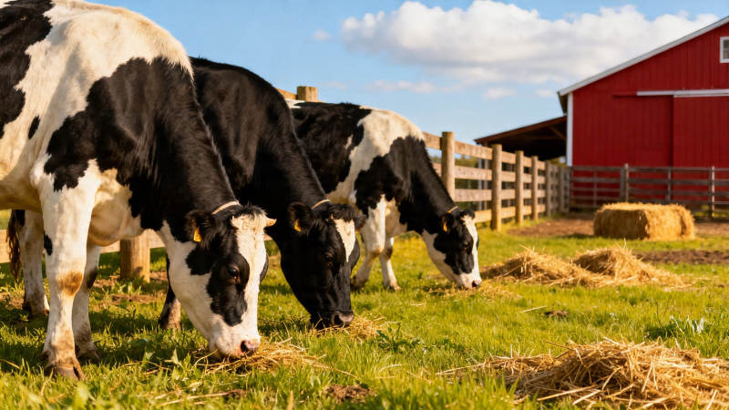 奶牛牧场吃草图图片