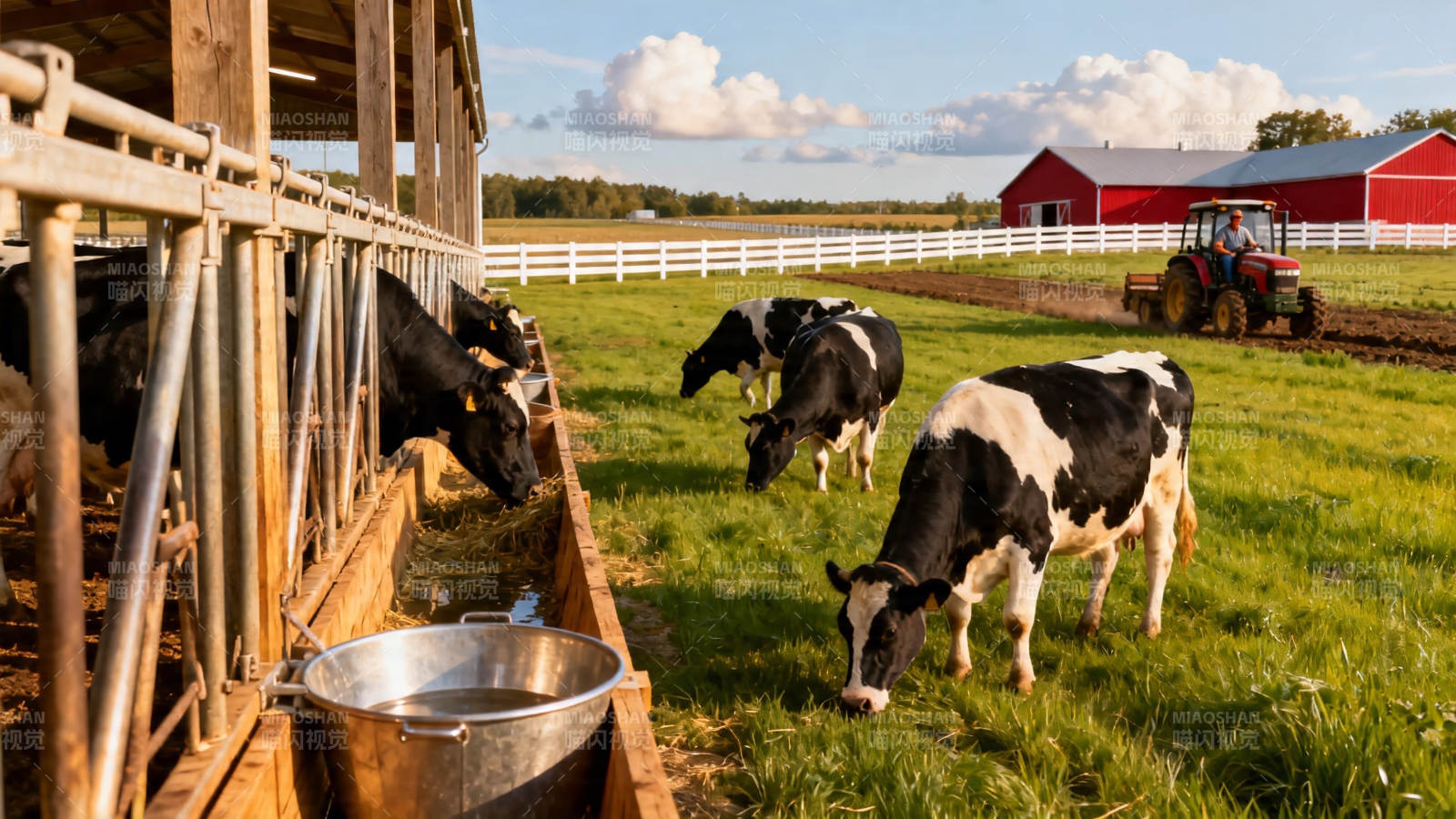 牧场奶牛悠然吃草图片