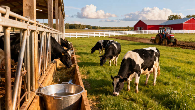 牧场奶牛悠然吃草图片