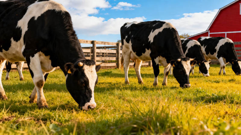 奶牛牧场吃草图图片