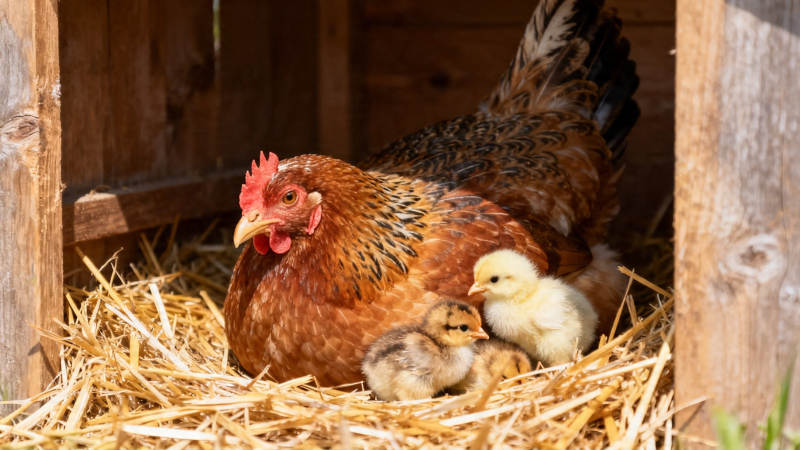 母鸡护雏 温馨巢中景图片