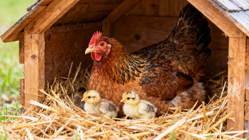 母鸡护雏 温馨巢中景图片