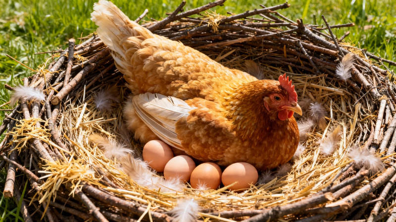 母鸡孵蛋 温暖巢中守候图片