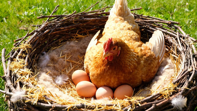 母鸡孵蛋 温馨巢中景图片