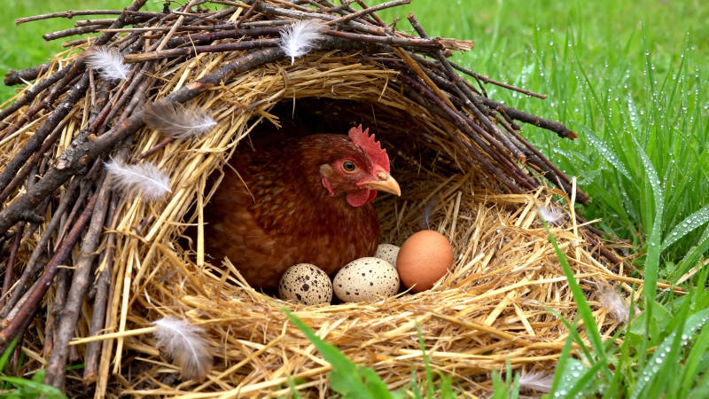 母鸡孵蛋 窝中温馨图片