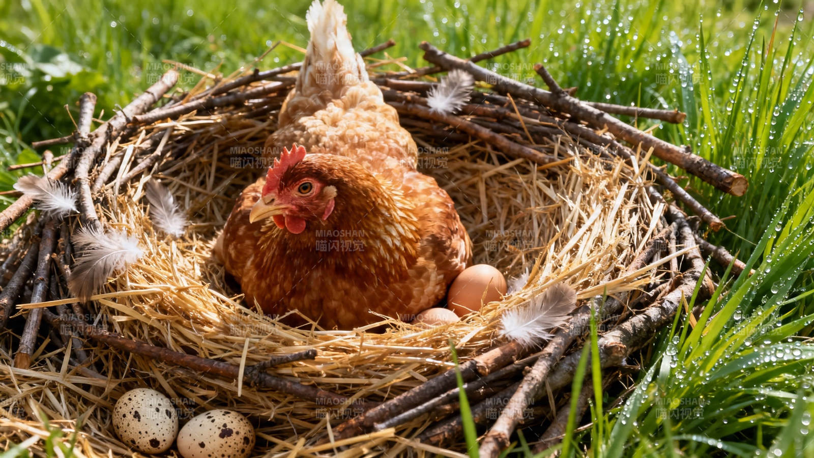 母鸡孵蛋 巢中温馨时刻图片
