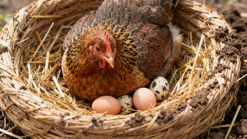 母鸡孵蛋 温馨巢中景图片