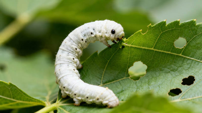 蚕宝宝啃桑叶图片