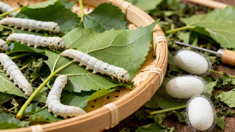 蚕宝宝吃桑叶吐丝结茧图片