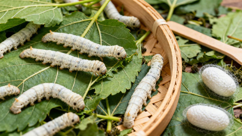 蚕宝宝吃桑叶吐丝结茧图片