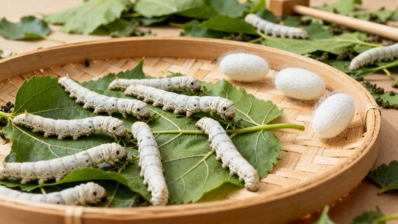 蚕宝宝吃桑叶吐丝结茧图片