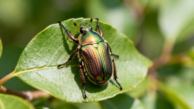 绿叶上的彩虹甲虫图片