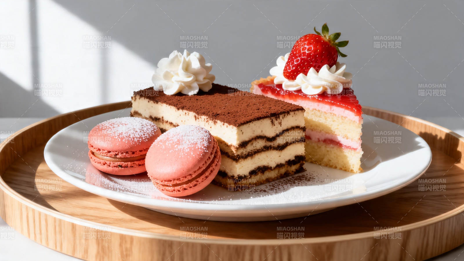甜点拼盘 草莓蛋糕与马卡龙图片