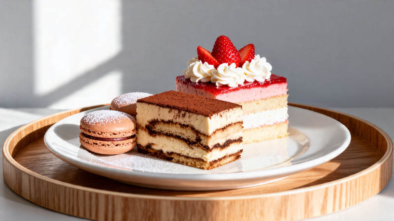 草莓提拉米苏配马卡龙图片