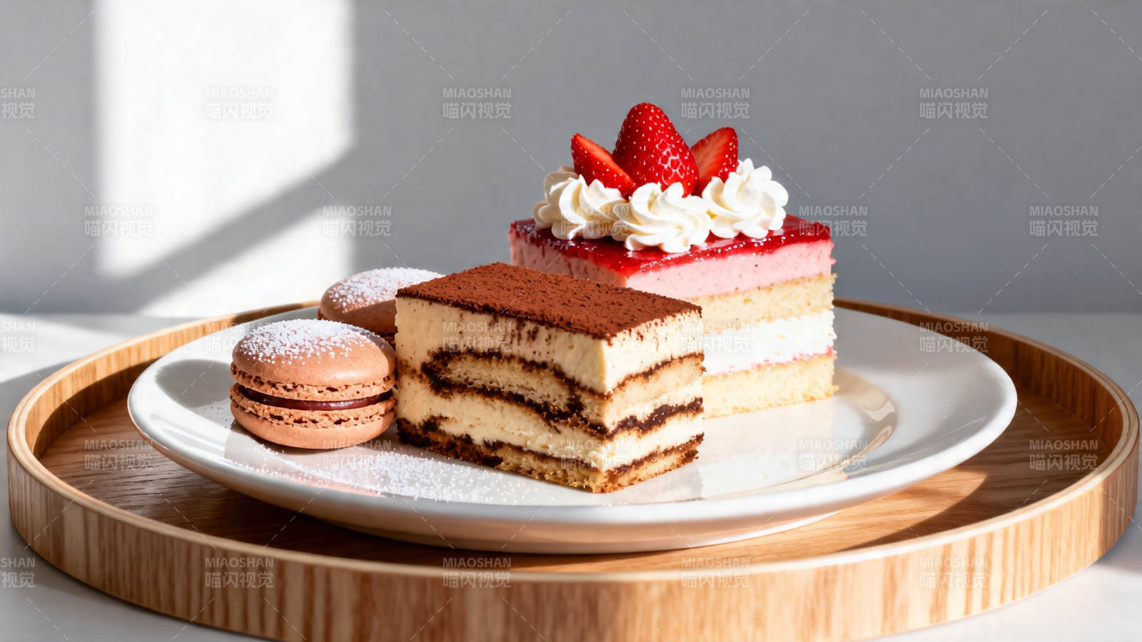 草莓提拉米苏配马卡龙图片