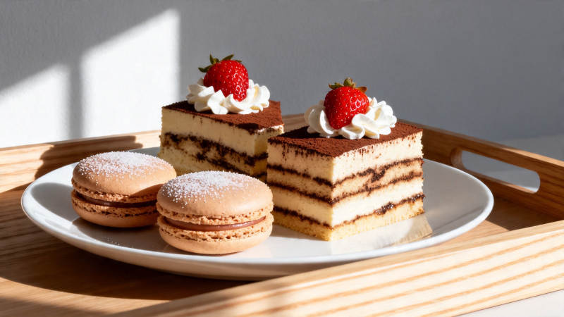 草莓提拉米苏配马卡龙图片