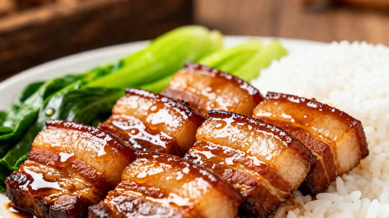 叉烧饭配青菜 香浓诱人图片