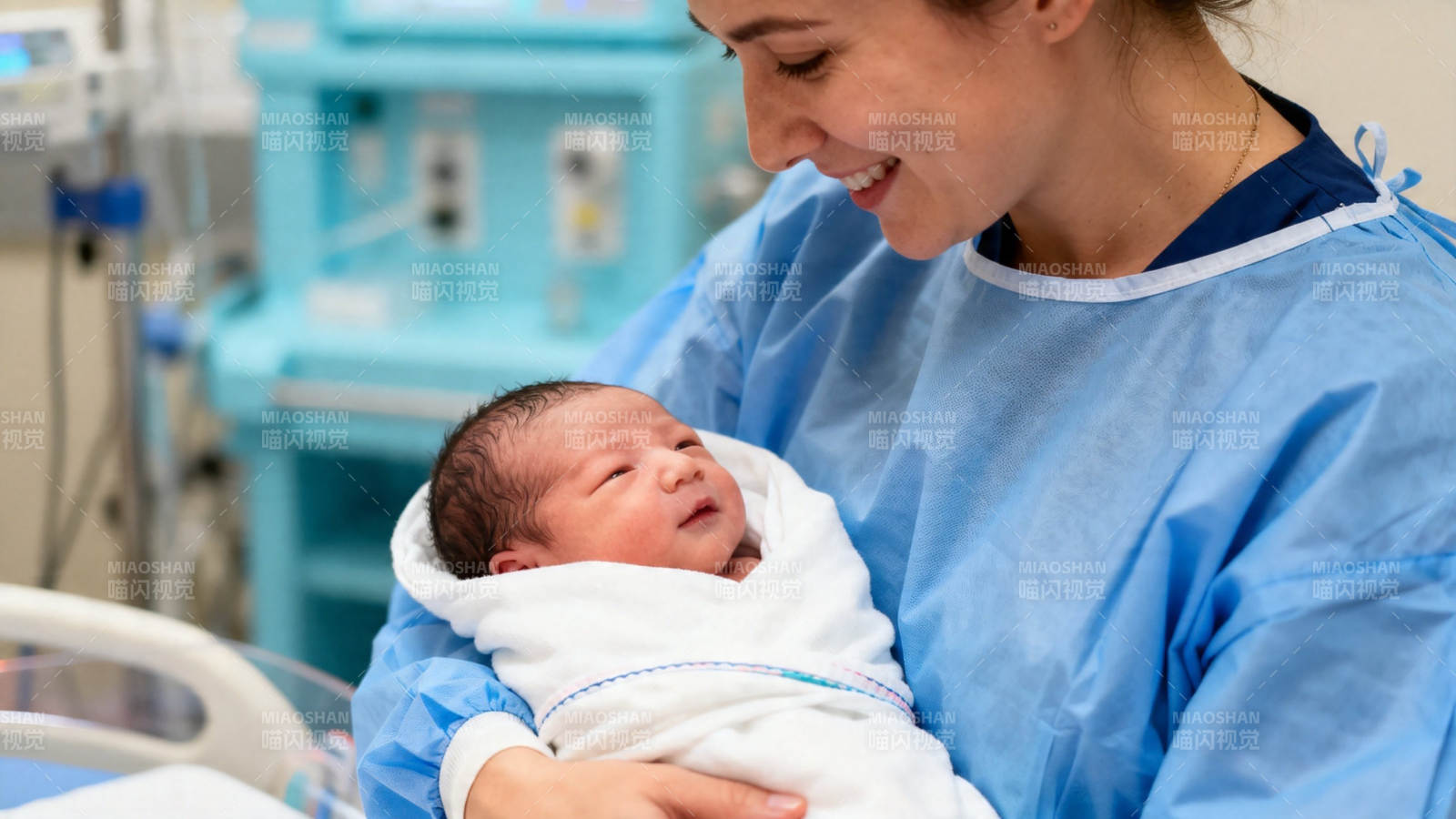 护士怀抱新生儿 温馨瞬间图片