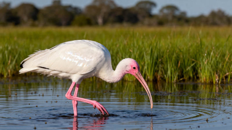 白鹮浅水觅食图片