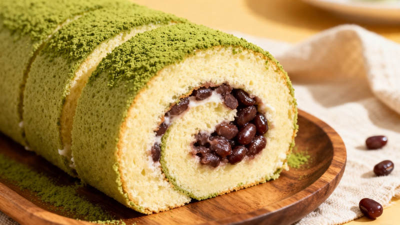 抹茶红豆蛋糕卷图片