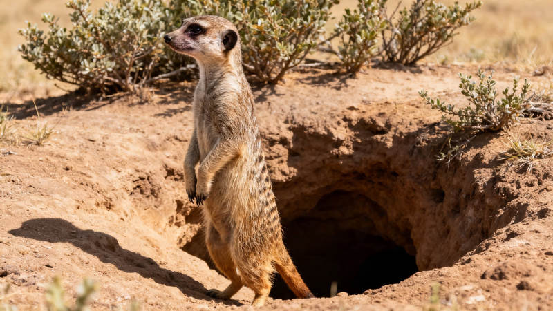 狐獴守洞 警觉望远方图片