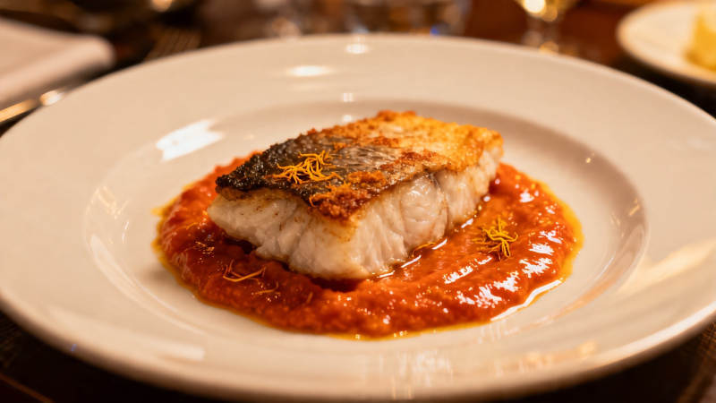 香煎鱼配红酱 精致摆盘图片