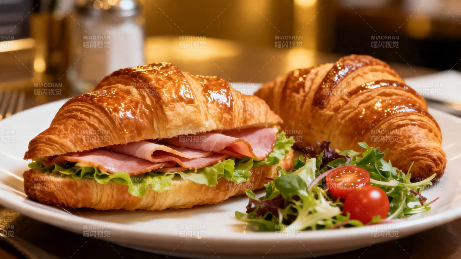 可颂三明治配沙拉图片