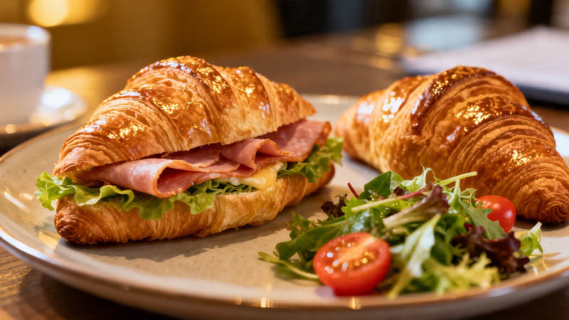 火腿可颂配沙拉图片