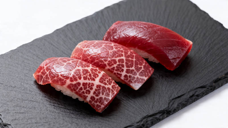 雪花金枪鱼寿司三贯图片